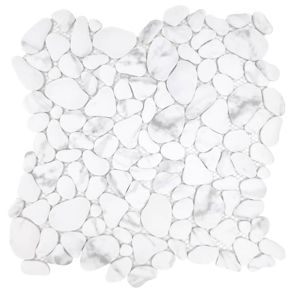 sunwings Pebble 12x12in. Mosaic tile. Recycled glass marble looks floor and wall tile, white calacatta (10.0 sq. ft./Case)