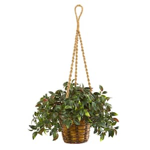 Indoor/Outdoor 30 in. Mini Melon Artificial Plant in Hanging Basket UV Resistant