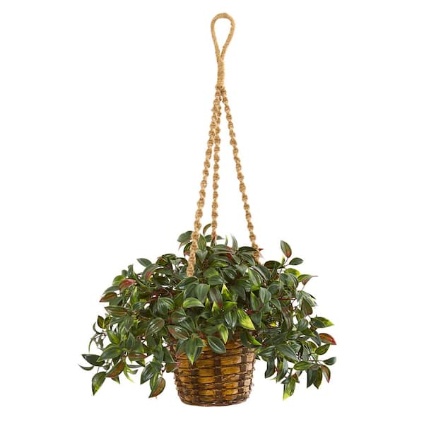 Nearly Natural Indoor/Outdoor 30 in. Mini Melon Artificial Plant in Hanging Basket UV Resistant