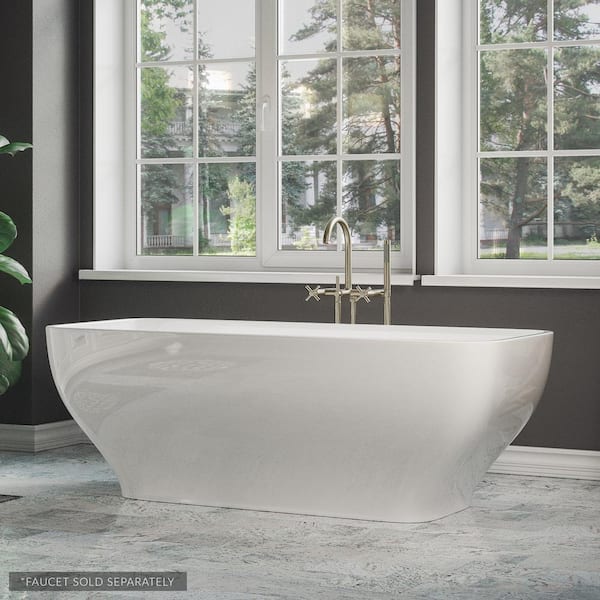 PELHAM & WHITE Oxford 67 in. Acrylic Curvy Rectangle Freestanding Bathtub in White, Drain in White