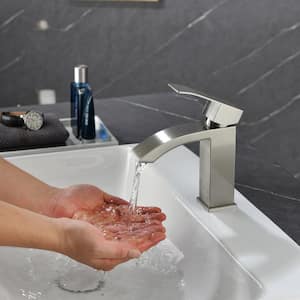 Contemporary Single Hole Single-Handle Waterfall Bathroom Sink Faucet Lavatory Spot Resistant Faucet in Brushed Nickel
