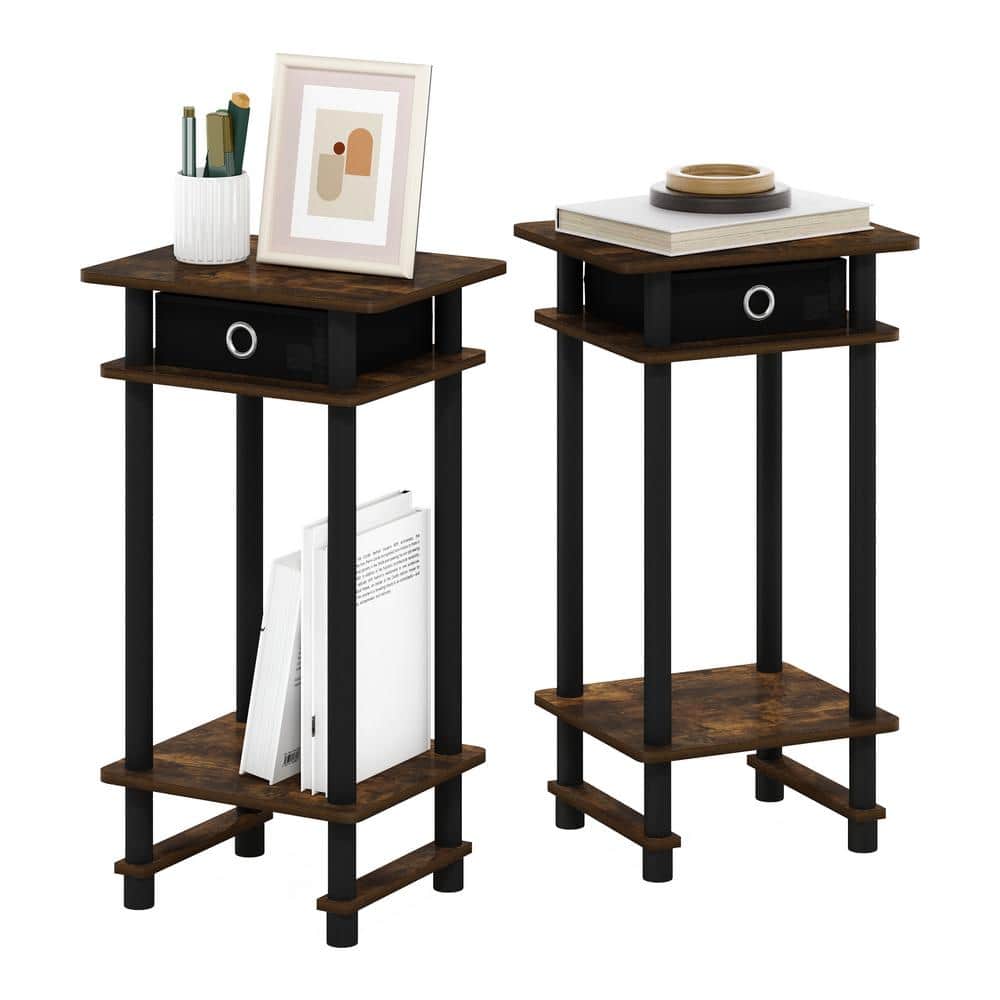 Amber Pine Square End Table Set with Storage Bin, 20" Tall