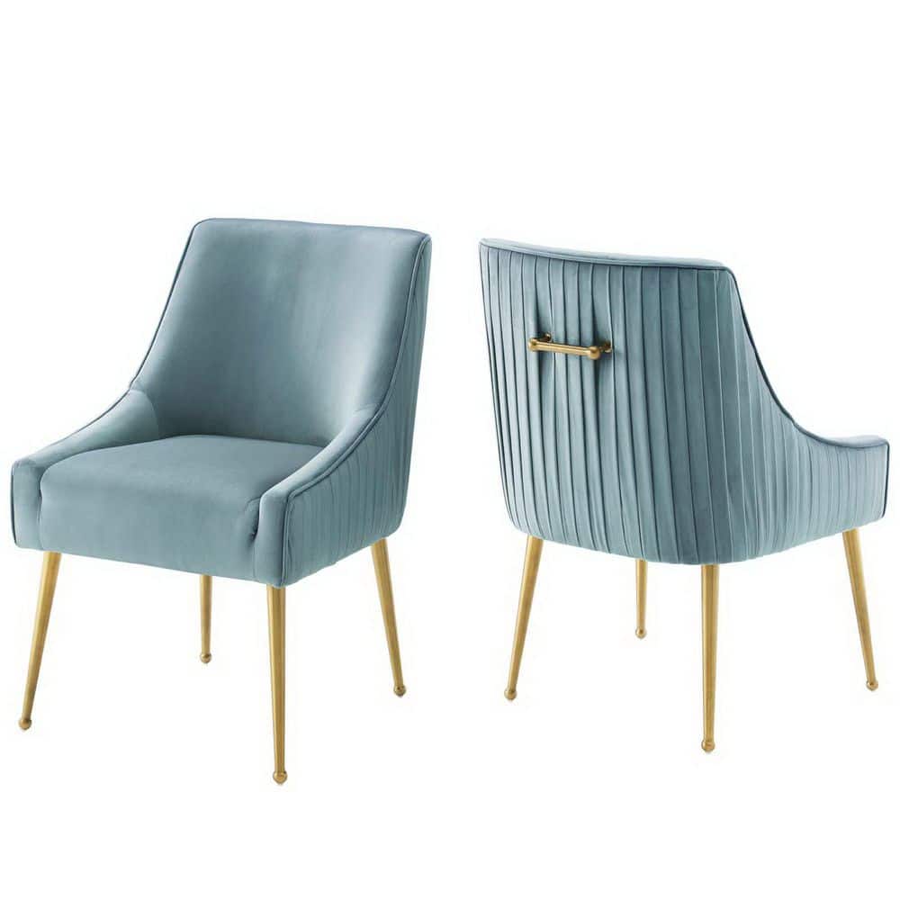 Discern Pleated Back Upholstered Performance Velvet Dining Chair Set of 2 in Light Blue price history on PriceWatchPro