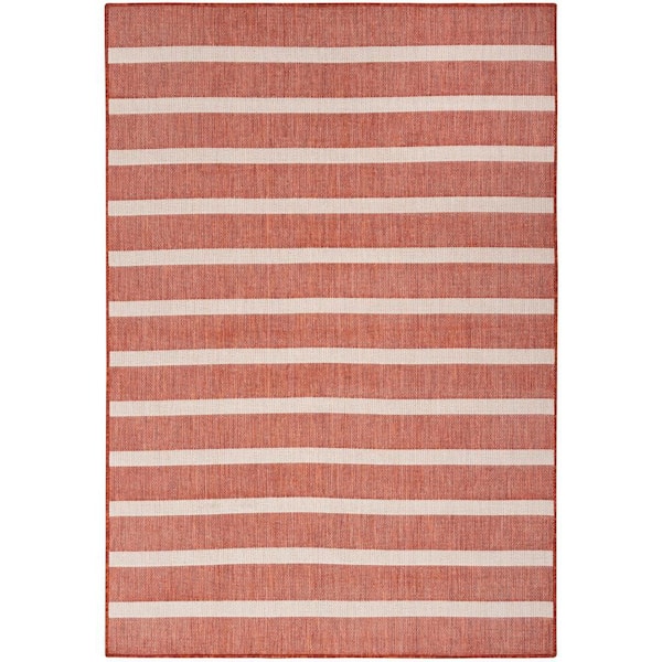 Positano Terracotta Ivory 5 ft. x 7 ft. Stripes Contemporary Area Rug