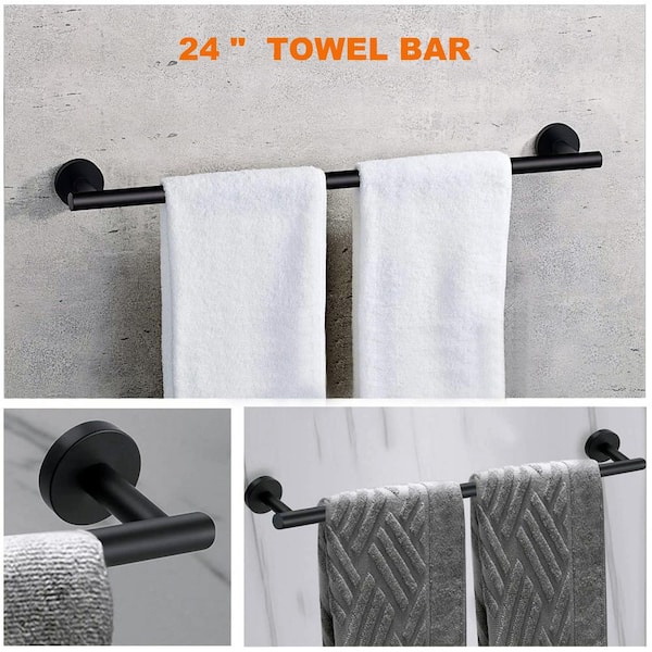 6-Piece Matte Black Bathroom Hardware Set Stainless Steel Round Wall Mounted Bathroom Accessories Kit