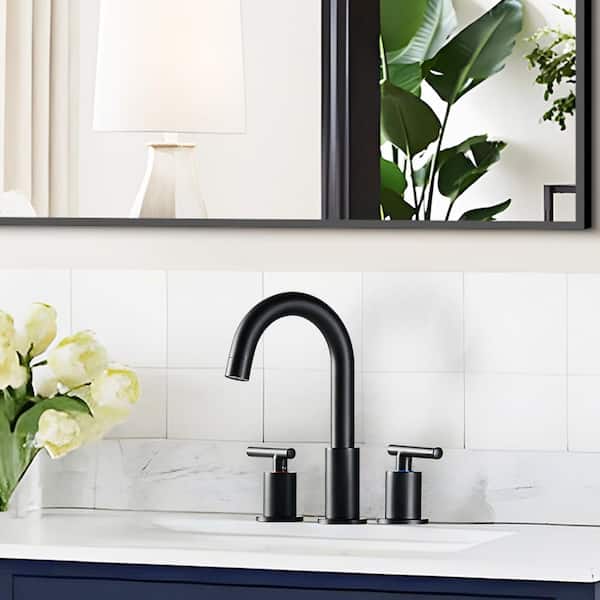 8 in. Widespread Double Handle 3-hole High-Arc Bathroom Faucet with Pop-up Drain Lead-Free in Matte Black