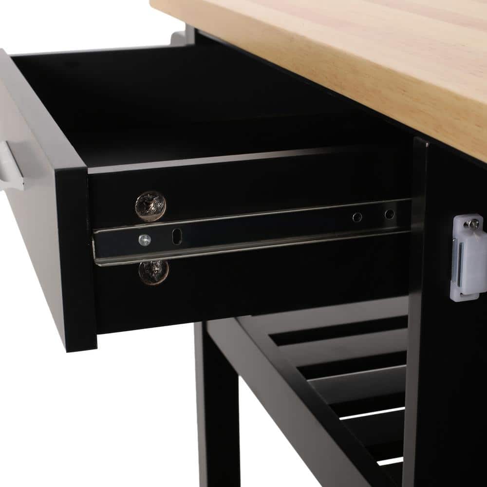 Black and Natural Wood Kitchen Cart with Storage