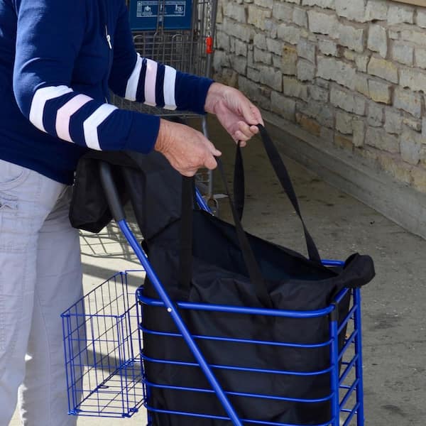 Heavy-Duty Steel Shopping Cart with Accessory Basket in Black