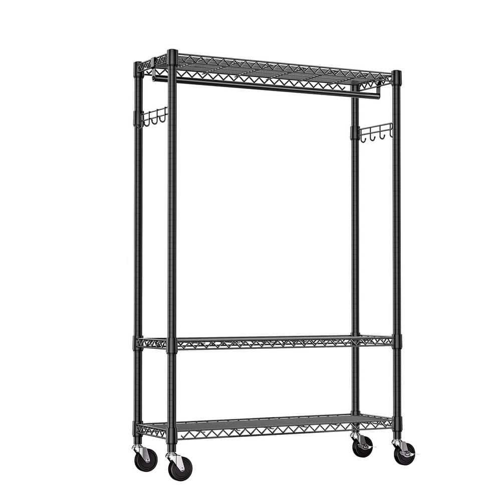 45 in. W x 76 in. H Metal Adjustable Garment Clothes Rack on Wheels, Rolling Freestanding Organizer with Hang Rod