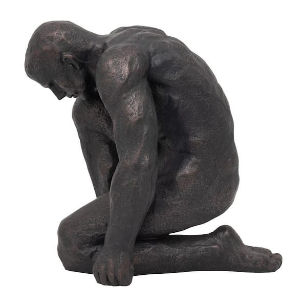 Black 13 in. x 16 in. Resin Kneeling Man Sculpture