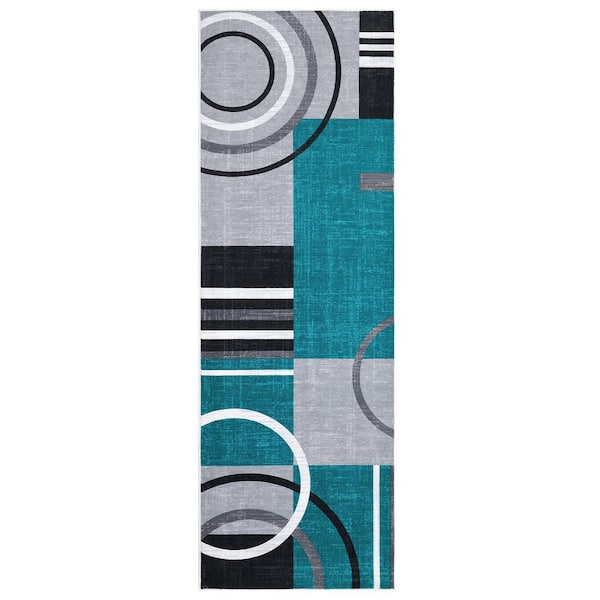 Garvee Blue Green 2x6ft Geometric Abstract Washable Area Rug
