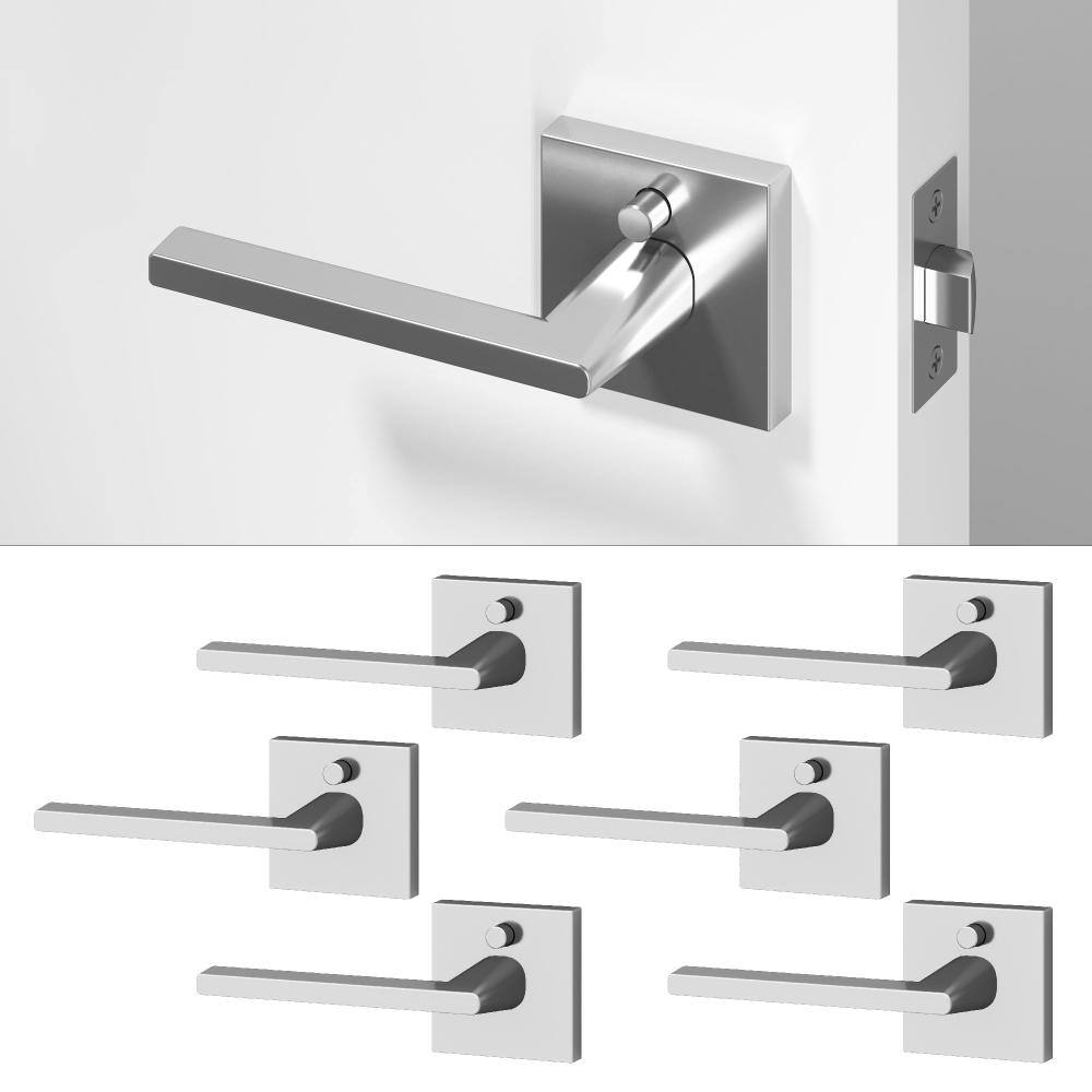 Quadra Metal Chrome Privacy Bed/Bath Flat Door Handle with Push Button and Square Rosette 6-Pack price history on PriceWatchPro