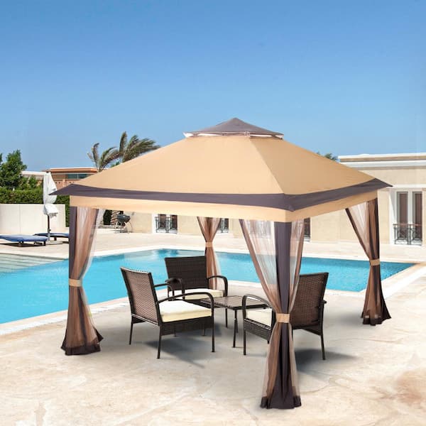 PamaPic 11 ft. x 11 ft. Brown Pop Up Gazebo