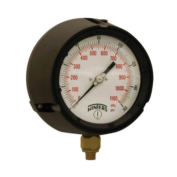 Winters Instruments PPC Series 4.5 in. Black Phenolic Case Process Pressure Gauge with Brass Internals and 1/4 in. NPT LM with 0-160 psi/kPa