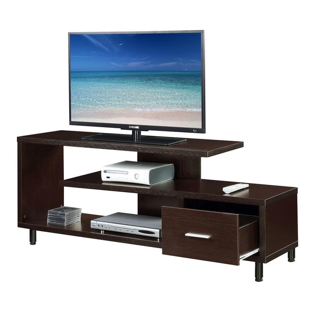 Espresso Modern 59" TV Stand with Cabinet and Open Shelves