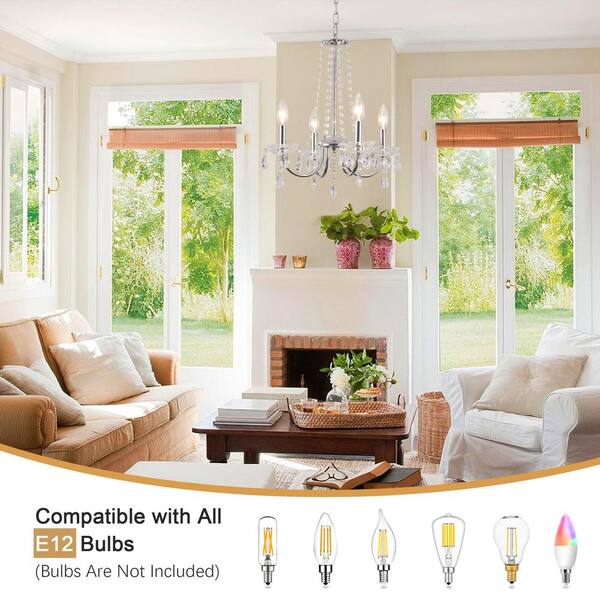 ZJVAIVE 4-Light Chrome Traditional Candle Style Crystal Chandelier