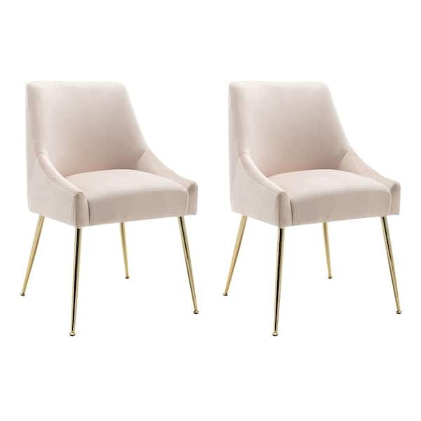 Trinity Tan Upholstered Velvet Accent Chair with Metal Legs (Set Of 2)
