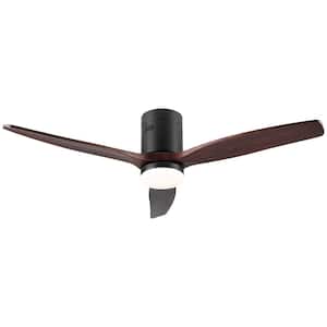 52 in. Indoor Black Intergrated LED Low Profile Ceiling Fan Lighting with Brown Solid Wood Blade