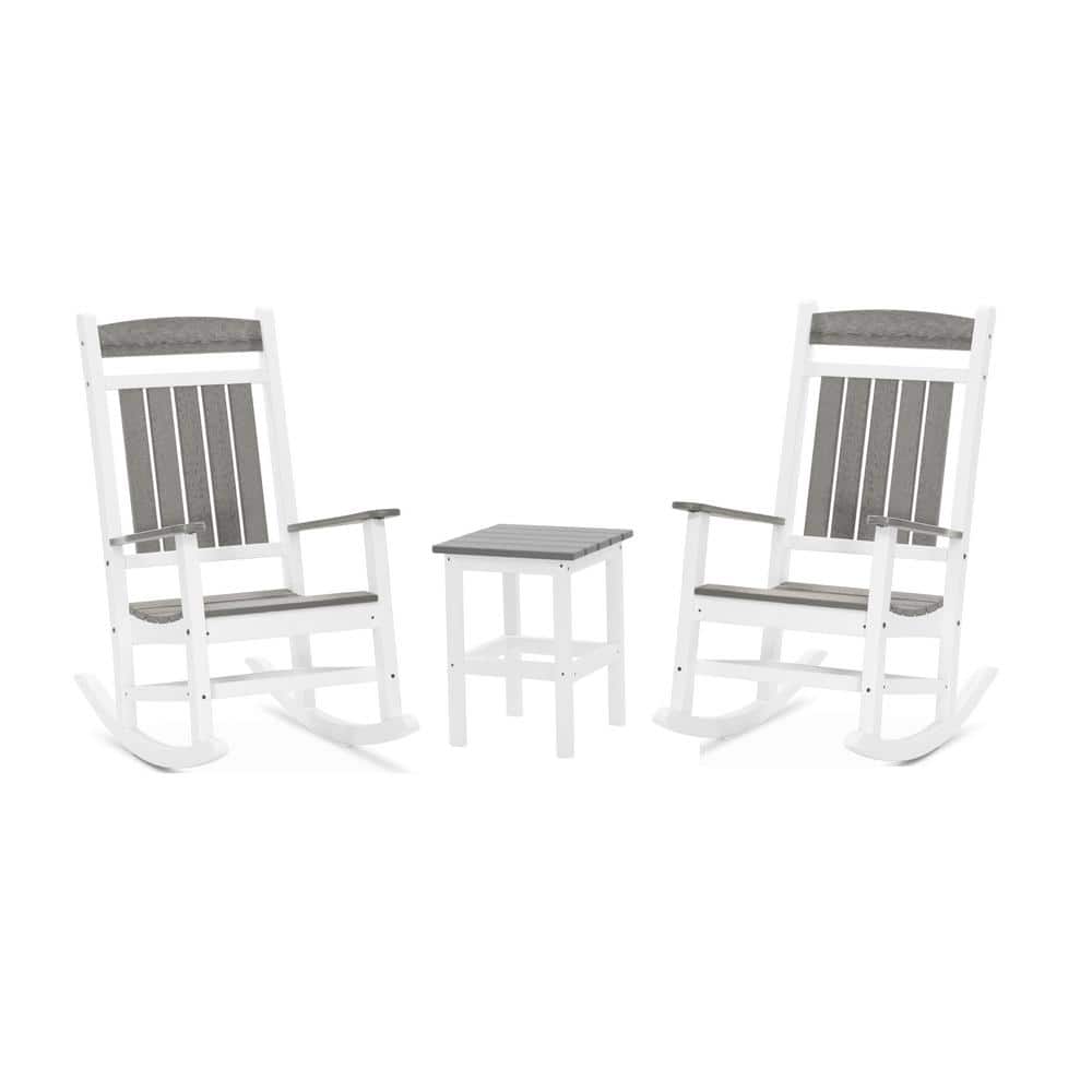 DUROGREEN Classic White and Driftwood 3Piece Plastic Outdoor Rocking
