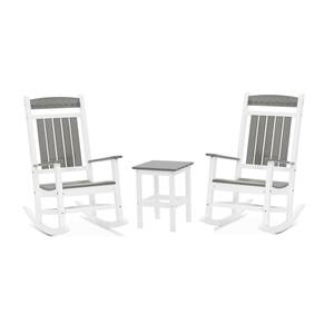 Classic White and Driftwood 3-Piece Plastic Outdoor Rocking Chair Set