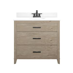 Farmdale 36 in. W x 20 in. D x 37.9 in. H Bath Vanity in Natural Oak with White Stone Top