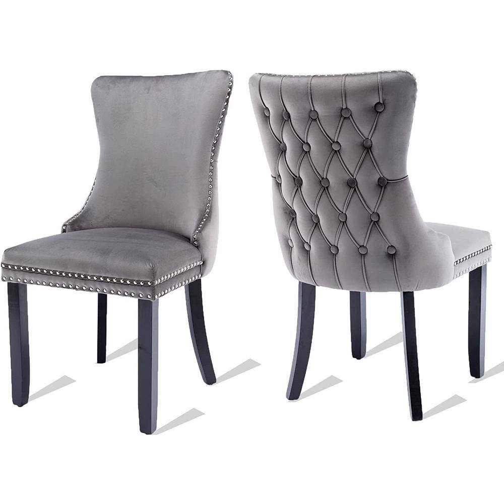 Buy Gray Velvet Upholstered Dining Chairs Side Chairs Set of 2 Accent