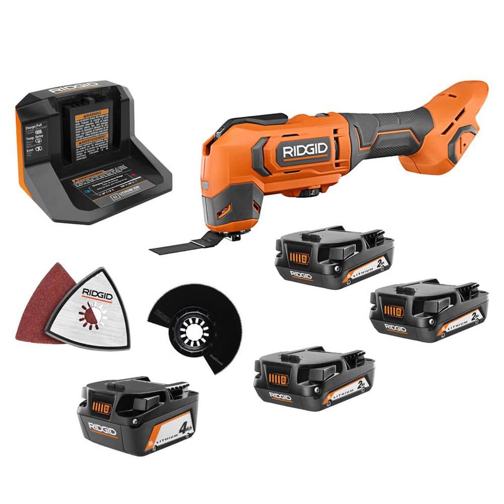 Ridgid 18V Cordless Oscillating Multi-Tool Kit w/ (2) 2Ah Batteries, Charger, 4Ah Battery, 2Ah Battery, & Charger