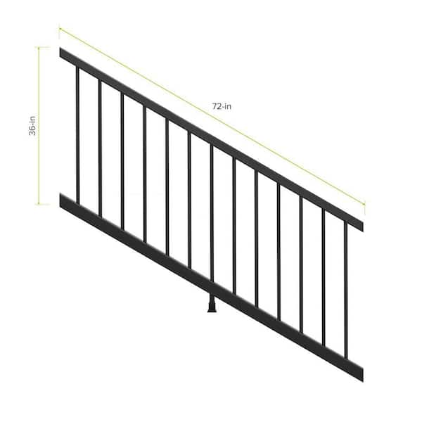 Enhance 6 ft. W x 36 in. H Charcoal Black Composite Rail with Black Round Aluminum Baluster Kit-Stair