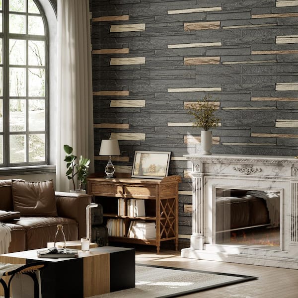 HOMEIBRO 1.2 in. x 3.87 ft. x 1 ft. Faux Stone Roman Black B Polyurethane Decorative Wall Paneling 1-Pack(3.74 sq. ft.)