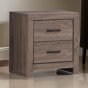 21.75 in. 2-Drawer Brown Wooden Nightstand