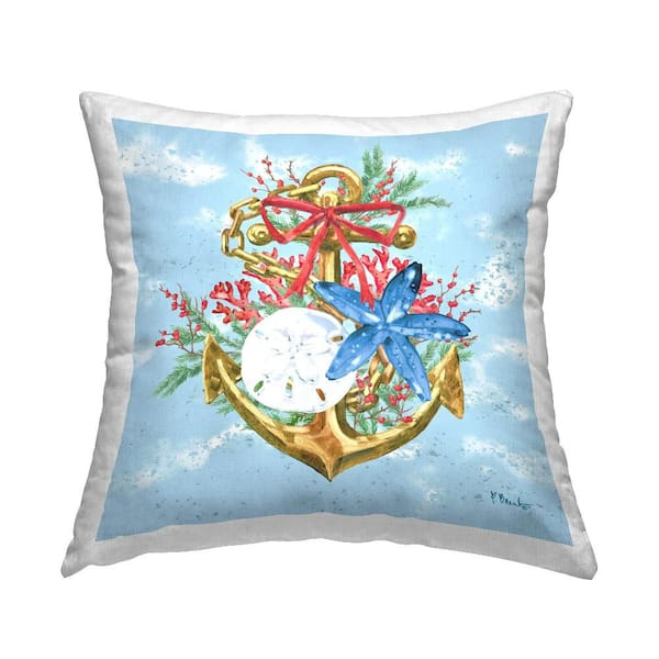 Stupell Industries Holiday Submerged Anchor Blue Abstract Polyester 18 in. X 18in. Throw Pillow