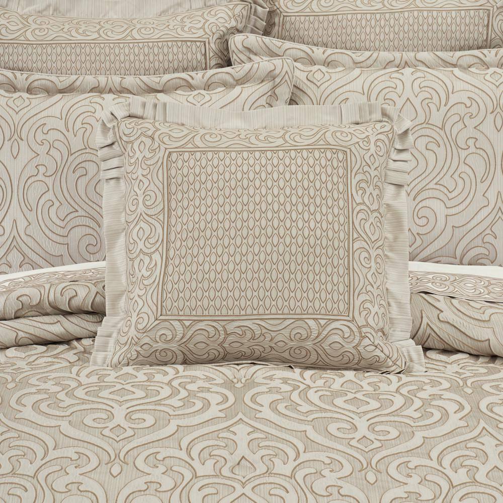 Ivory Scroll Border Patterned Square Throw Pillow