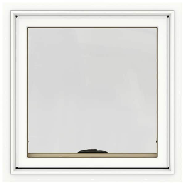 JELD-WEN 24 in. x 24 in. W-2500 Series White Painted Clad Wood Awning Window w/ Natural Interior and Screen
