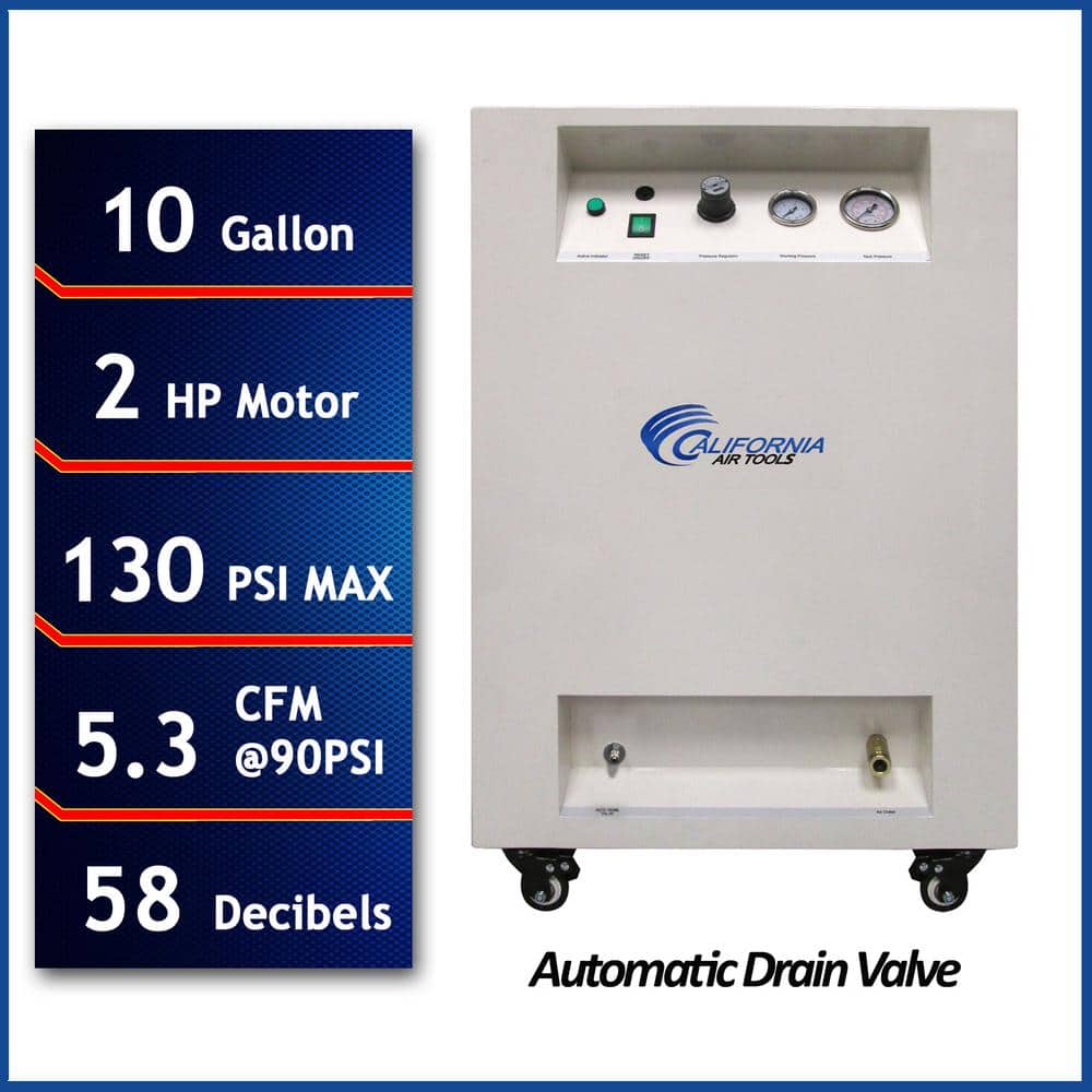 California Air Tools 10 Gal. 2.0 HP Ultra Quiet and Oil-Free Electric Air Compressor with Soundproof Cabinet and Auto Drain Valve