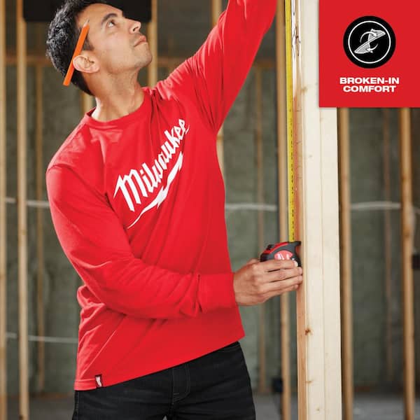 Milwaukee Men's Large Red Heavy-Duty Long-Sleeve T-Shirt 608R-L