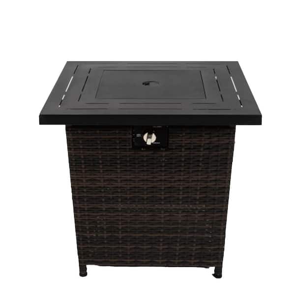 28.00 in. W x 24.80 in. H Rattan Square Propane Gas Fire Pit Table in Black Brown