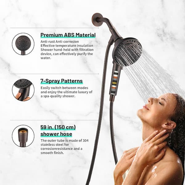 Rainfull 7-Spray Handheld Shower Faucet Kit with Valve 1.8 GPM and Adjustable Filtered Shower Head in Oil Rubbed Bronze