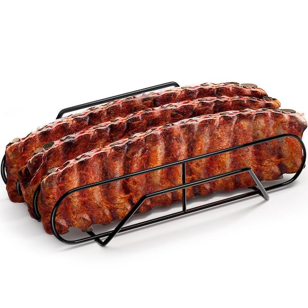 Non-Stick Rib Rack XL - Porcelain Coated Steel Roasting Stand - Holds 3 Full Rib Racks for Grilling & Barbecuing