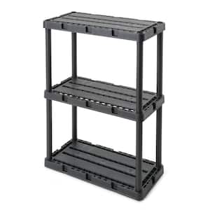 3 Shelf Knect-A-Shelf Solid Light Duty Storage Unit, W 12 in. x H 33 in. x D 24 in., Resin Frame Material, Black 3 Pack
