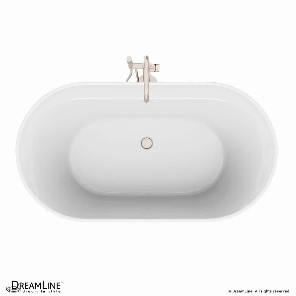 Encore White Freestanding Acrylic Bathtub with Brushed Nickel Drain