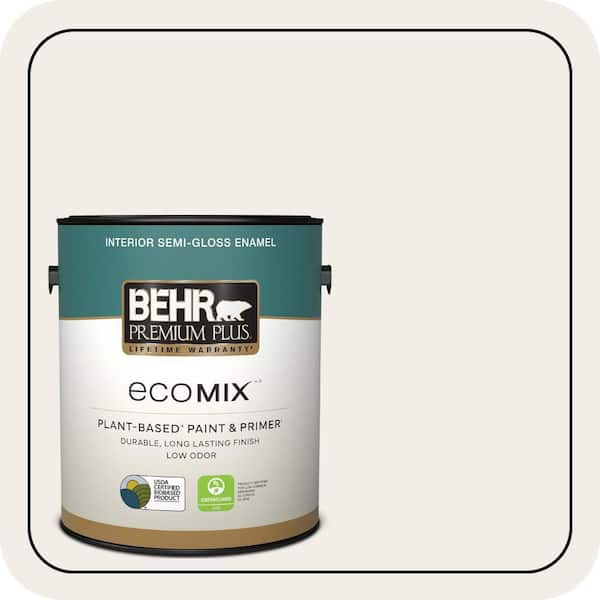 BEHR PREMIUM PLUS 1 gal. #RD-W10 New House White Semi-Gloss Enamel