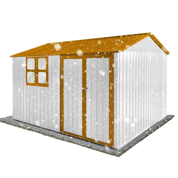 10 ft. W x 8 ft. D Metal Garden Sheds for Outdoor Storage with Double Door and Window in White and Yellow (80 sq. ft.)