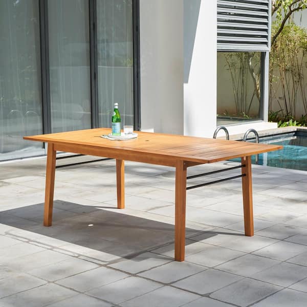 Afoxsos Rectangle Outdoor Dining Table Brown Wood, Contemporary Patio ...