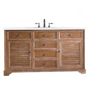 Savannah 60 in. W  x 23.5 in. D x 34.3 in. H Single Bath Vanity in Driftwood with Solid Surface Top in Arctic Fall