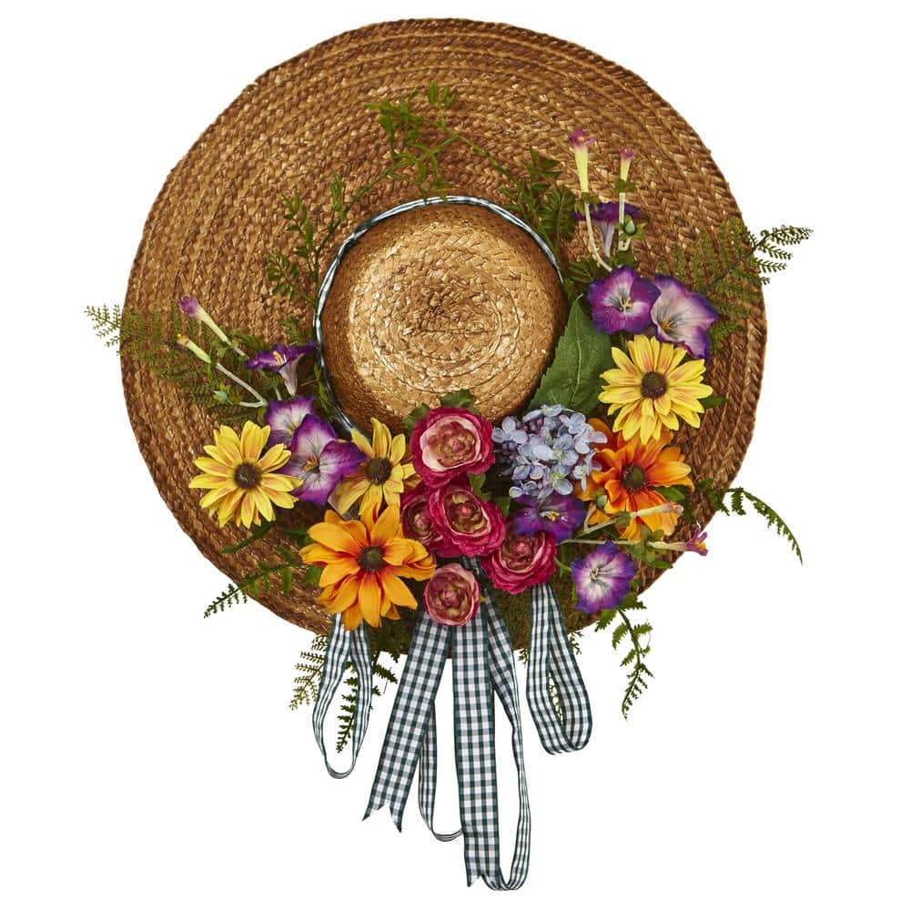 Nearly Natural Mixed Flower 18 in. Artificial Hat Wreath 4587 - The Home  Depot