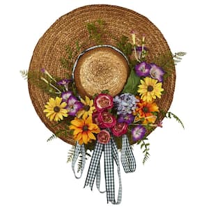 Mixed Flower 18 in. Artificial Hat Wreath