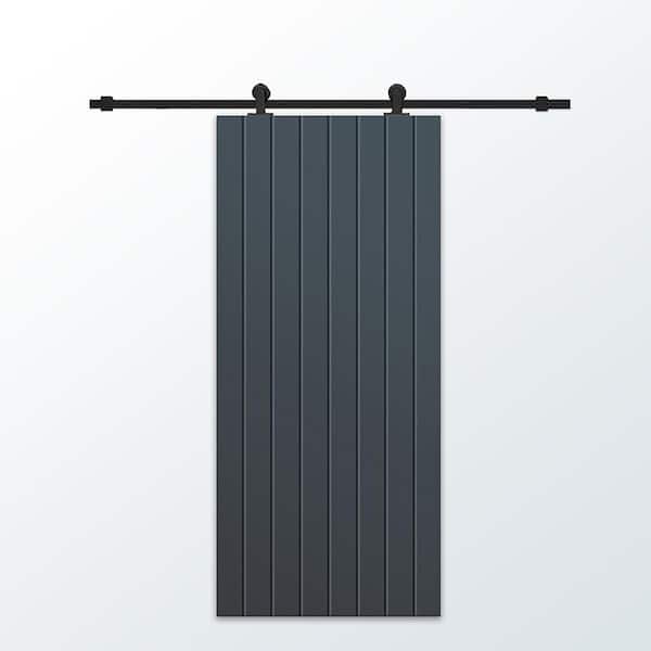 CALHOME 30 in. x 80 in. Charcoal Gray Painted Composite MDF Paneled Interior Sliding Barn Door with Hardware Kit
