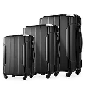 Black 3-Piece Expandable ABS Hardshell Spinner Luggage Set with TSA Lock and Reinforced Corner Bumpers