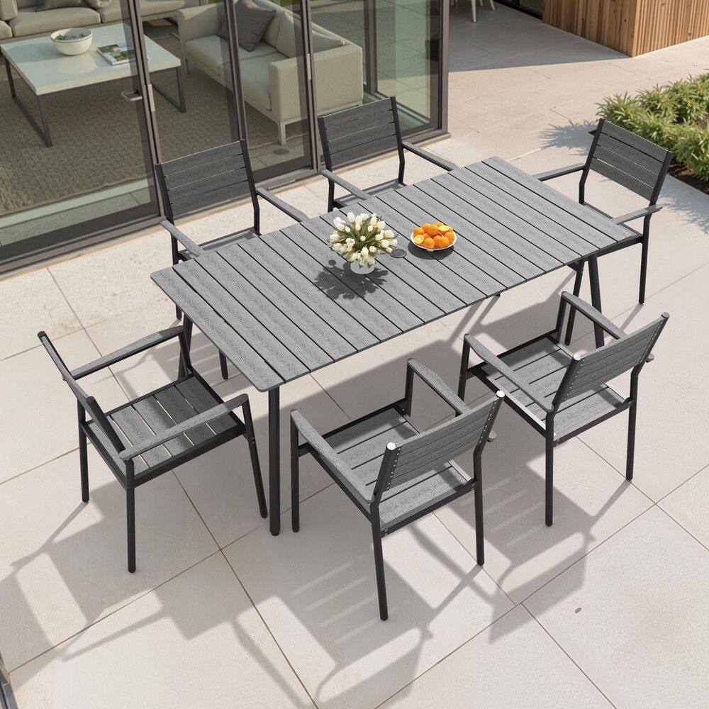 7-Piece Outdoor Dining Set Aluminum Table and Chair Set 1.61 in. Umbrella Hole Stackable Dining Armchair in Dark Gray price history on PriceWatchPro
