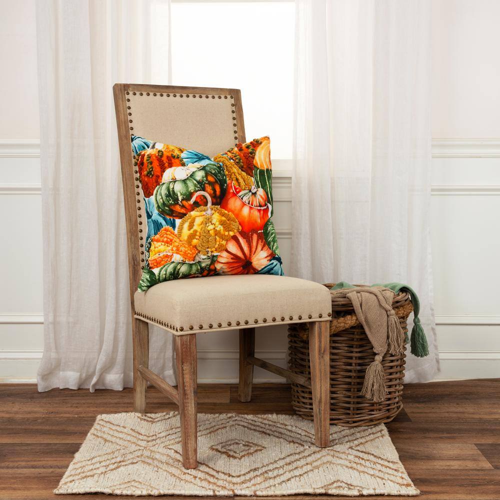 Harvest Multicolor Embroidered Cotton 20"x20" Throw Pillow